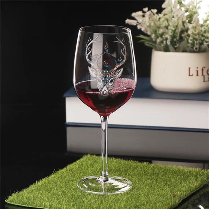 Long Stem Wine Glasses With Deer Decal, White Red Glasses Set Of 6, 12oz Clear Wine Glass, Frosted Wine Glasses For Wedding,Party And Home